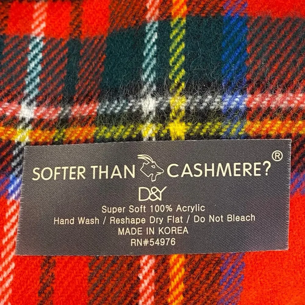 Softer Than Cashmere Red Tartan Fringe Plaid Scarf Cozy Classic Vintage Style